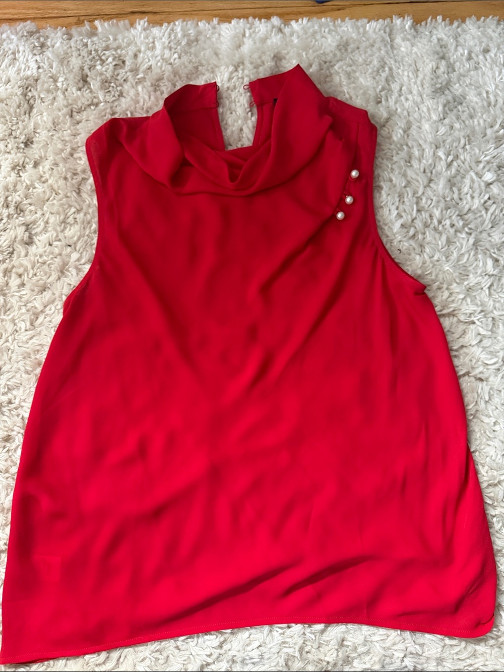 Ann Taylor Red Sleeveless Cowl Neck Camisole with Pearl Buttons